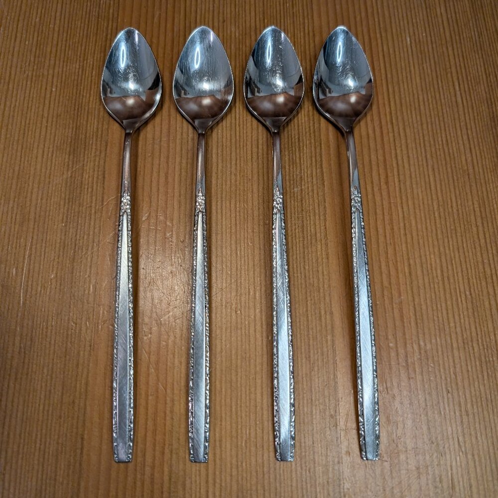 Lot of 4 Oneida Community VIA ROMA Stainless 7.5" Iced Tea or Sundae Spoon Set